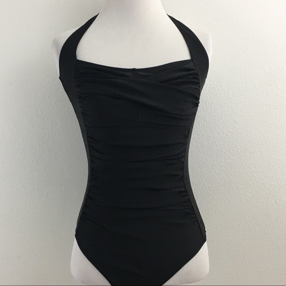Black Ruched One Piece Swimsuit - Picture 2 of 12
